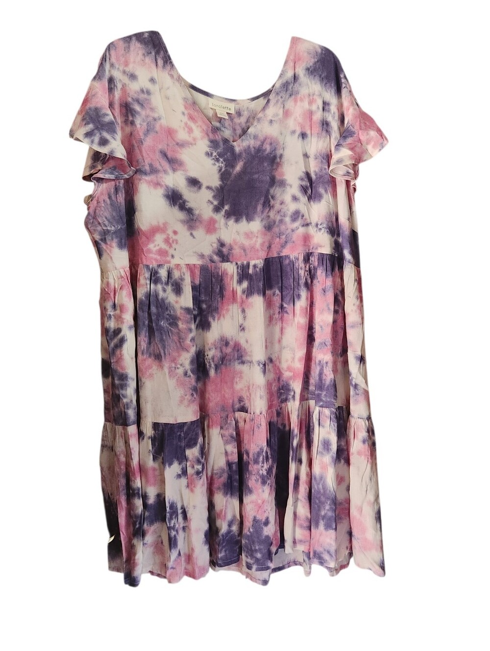Loralette Pink & Purple Serene Tie-Dye Tiered V-Neck Valerie Dress Size 20